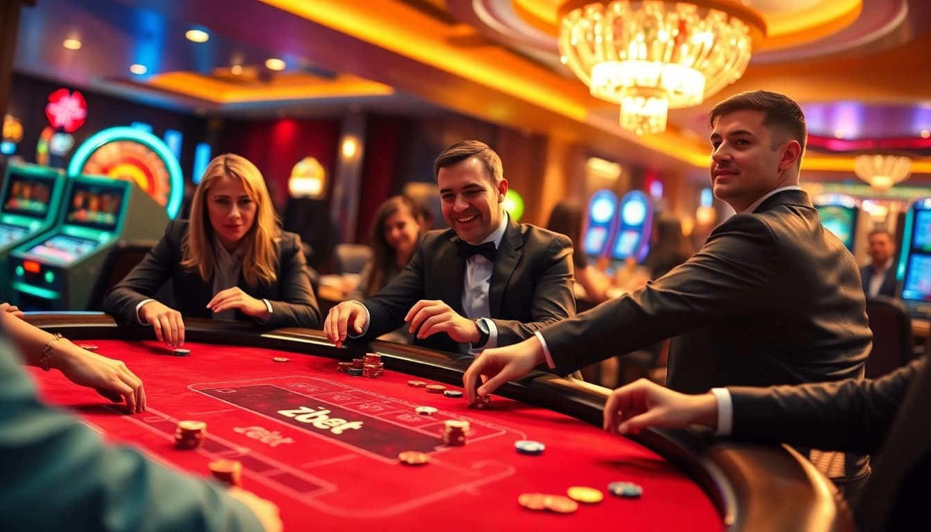 Engage in high-stakes poker action at the zbet branded casino table, showcasing excitement and luxury.