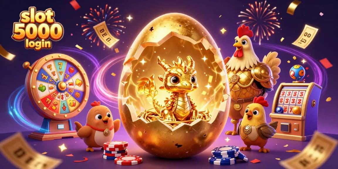 Experience thrilling gameplay with slot 5000 login at an exciting online casino featuring a golden dragon and lively slot elements.
