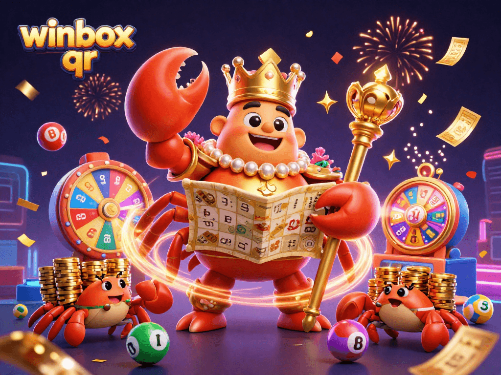 Engage with winbox qr in an exciting casino-themed celebration featuring a golden crab emperor.