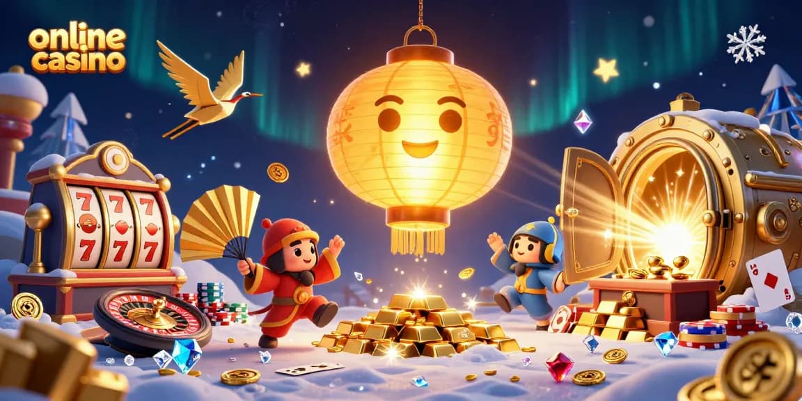 Experience the thrill of an online casino with sparkling treasures and vibrant characters in this 3D illustration.