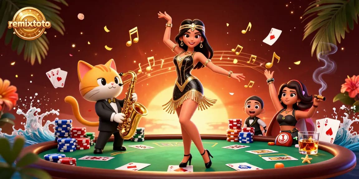 Experience exciting gaming at remixtoto with captivating characters, poker elements, and vibrant casino ambiance.