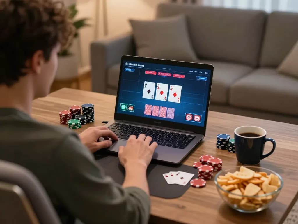Xocdiavn highlights players strategizing online poker at home, showcasing focused gameplay.