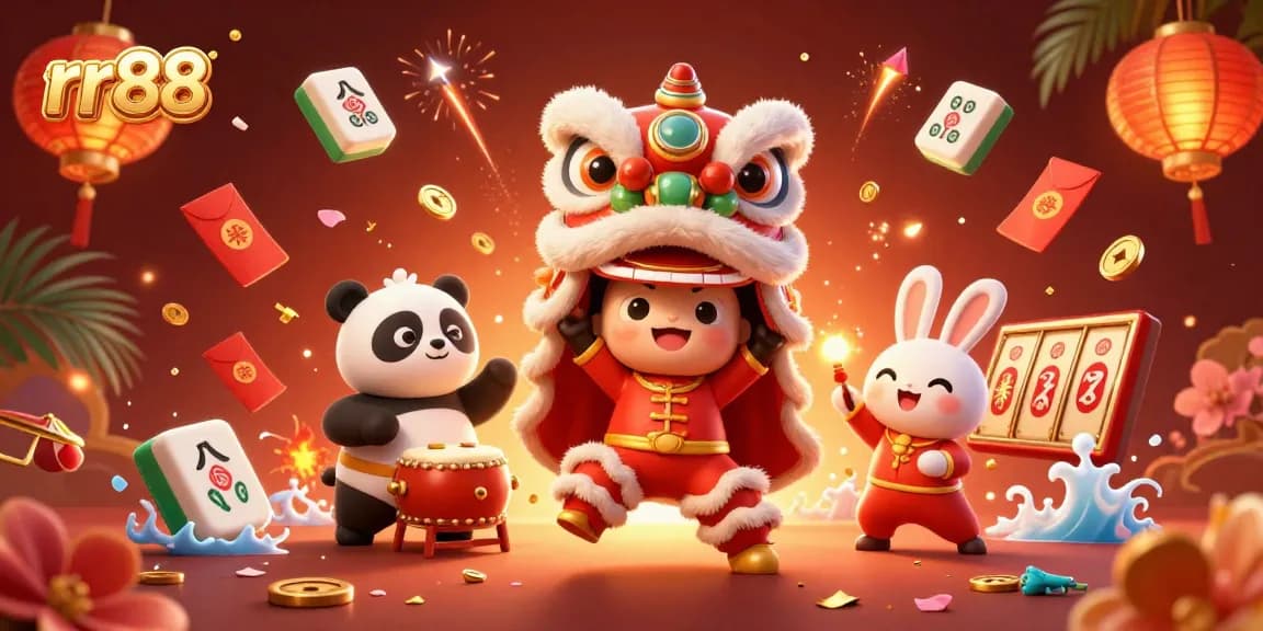 rr88 captures the excitement of online betting with a lively 3D scene featuring vibrant casino elements and characters