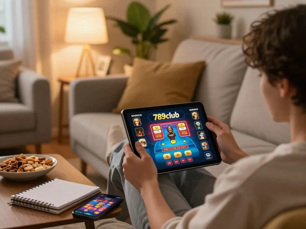 Enjoying online gaming at home with 789club app on tablet and a notebook for betting strategies