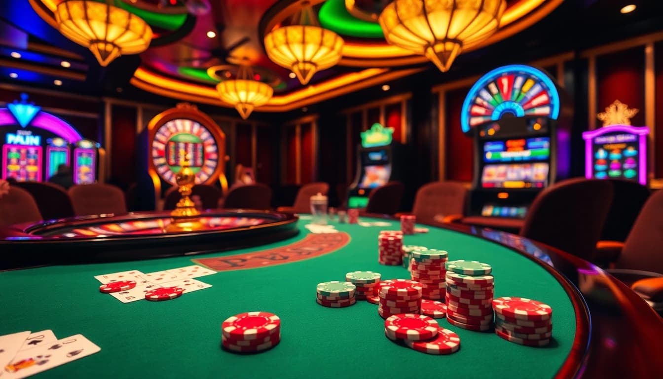 Players engaging in exciting gambling at KKWIN casino, showcasing poker chips and cards.