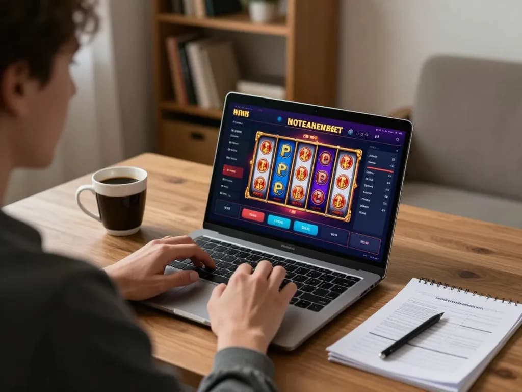 Engaged player using casinoatlas to strategize online gaming at home in a cozy setting