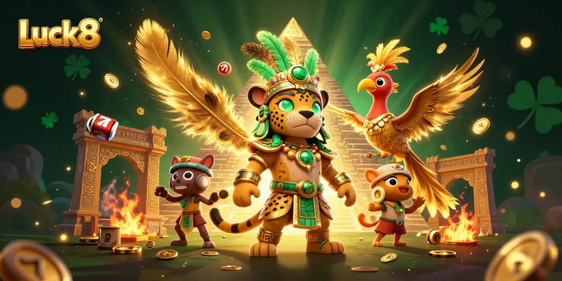 Engage in thrilling Luck8 experiences with this vibrant 3D casino scene featuring jackpots, gold coins, and dynamic characters.