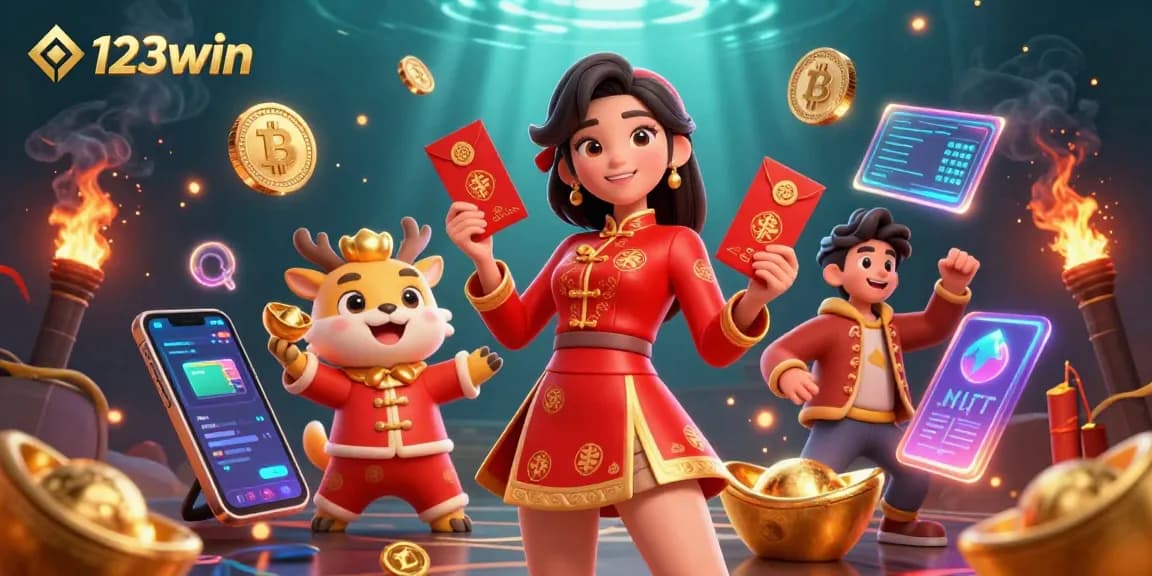 Engage in thrilling gameplay at 123win with colorful crypto-themed decorations.