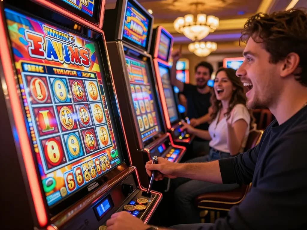Player engages in exciting situs slot gameplay, winning coins from a slot machine in a vibrant casino atmosphere.