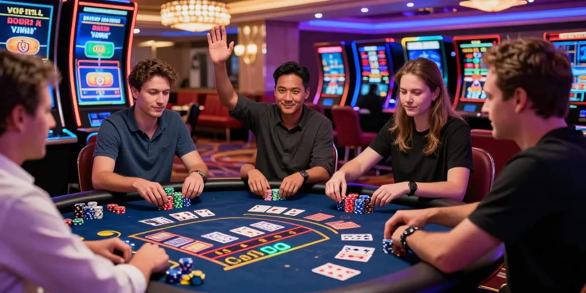 Exciting gameplay at credit card casinos at https://dea.org.uk, showcasing players enjoying live dealer experiences amid vibrant neon lights.