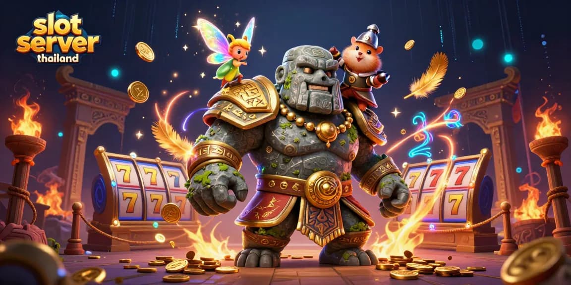 Engage with slot server thailand in this vibrant golem-themed online casino scene featuring magical elements.