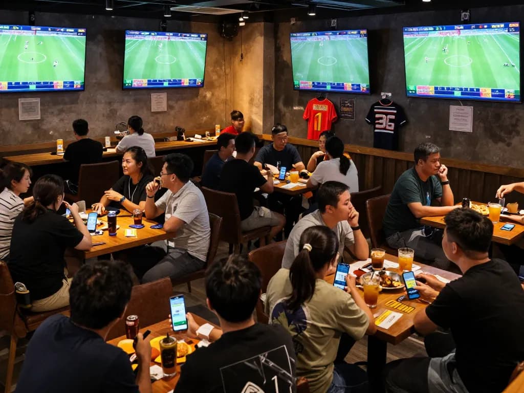 Lương Sơn TV offers live football match insights for engaged fans watching at a sports bar.