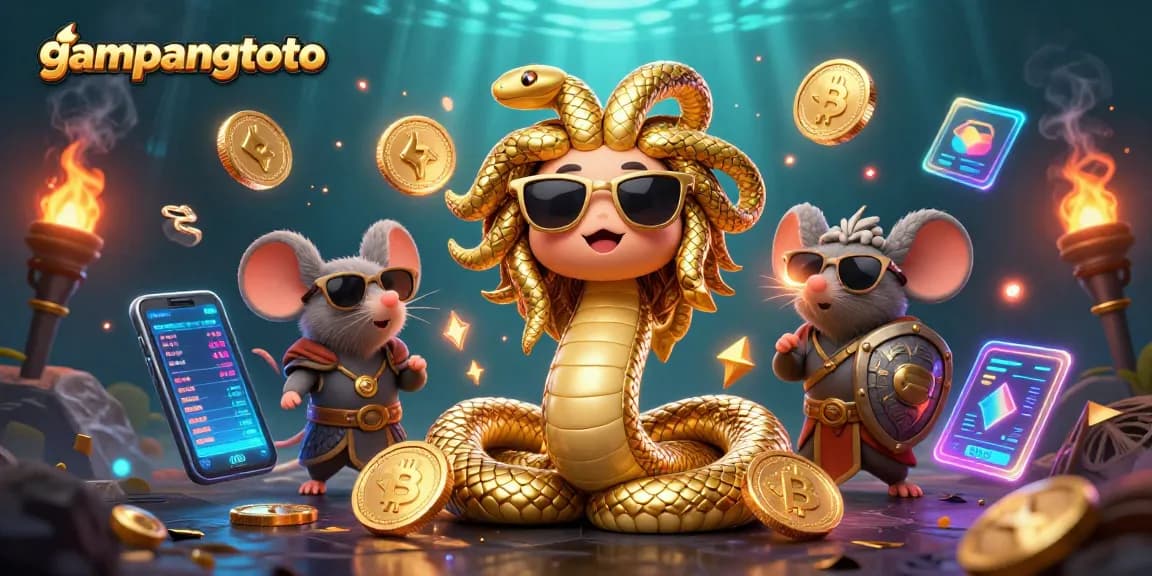 Experience the excitement with gampangtoto's vibrant 3D digital rendering blending gaming and crypto elements.
