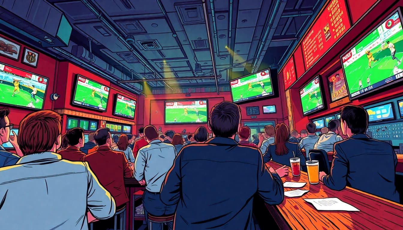 Engaged fans participate in Sports Betting at a vibrant sports bar atmosphere.
