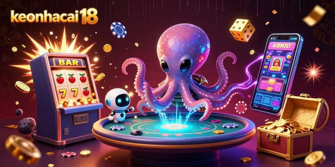 Experience the excitement of keonhacai 18 with an alien octopus dealer at a holographic poker table.