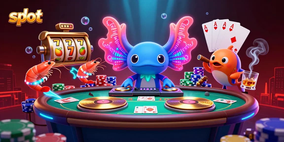 Menangkan slot dengan suasana pesta dibawa oleh DJ axolotl dan teman-temannya yang menari.