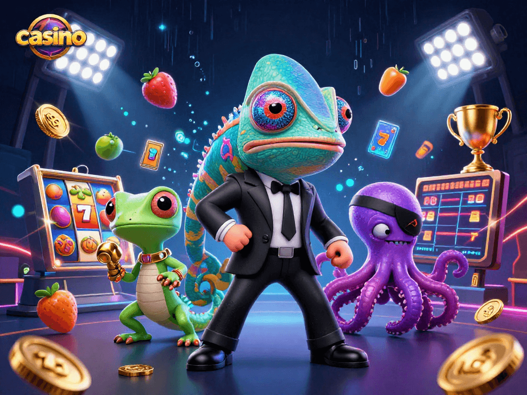Engage in a thrilling casino adventure with vibrant characters and dynamic game elements.