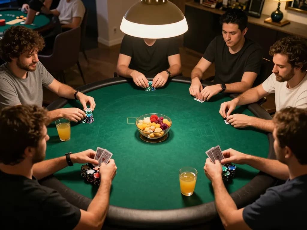 Active poker game in a cozy home setting showcasing FAFA828 gameplay strategies