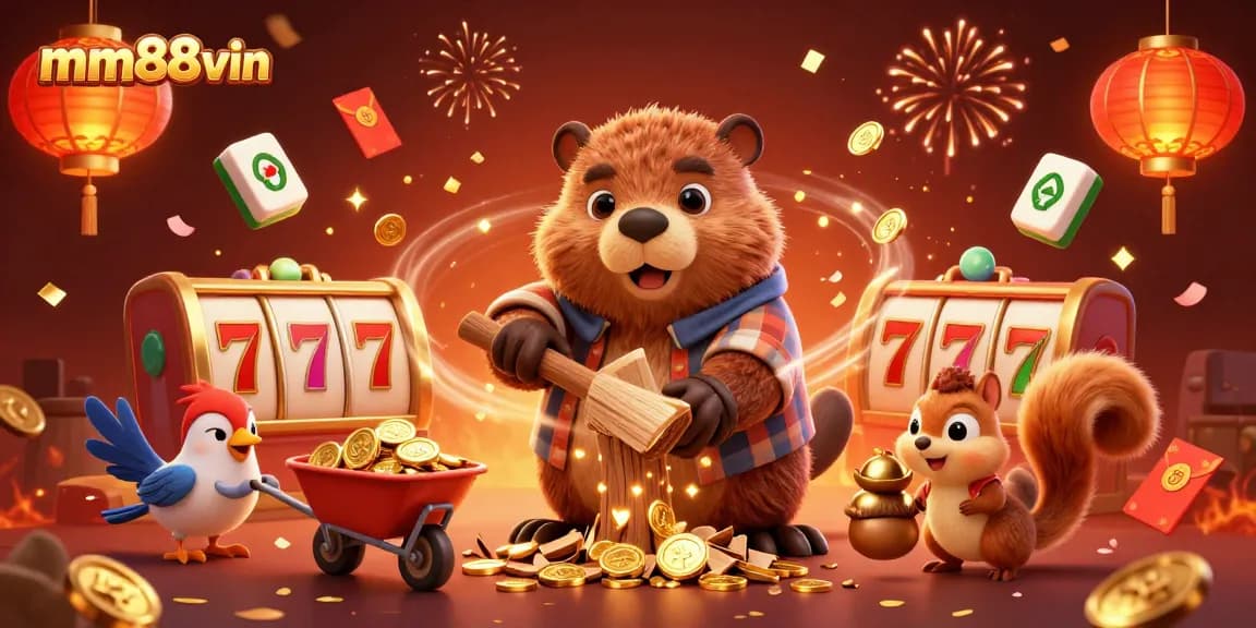 Collect golden coins with mm88vin's online casino experience featuring festive characters and themed elements.