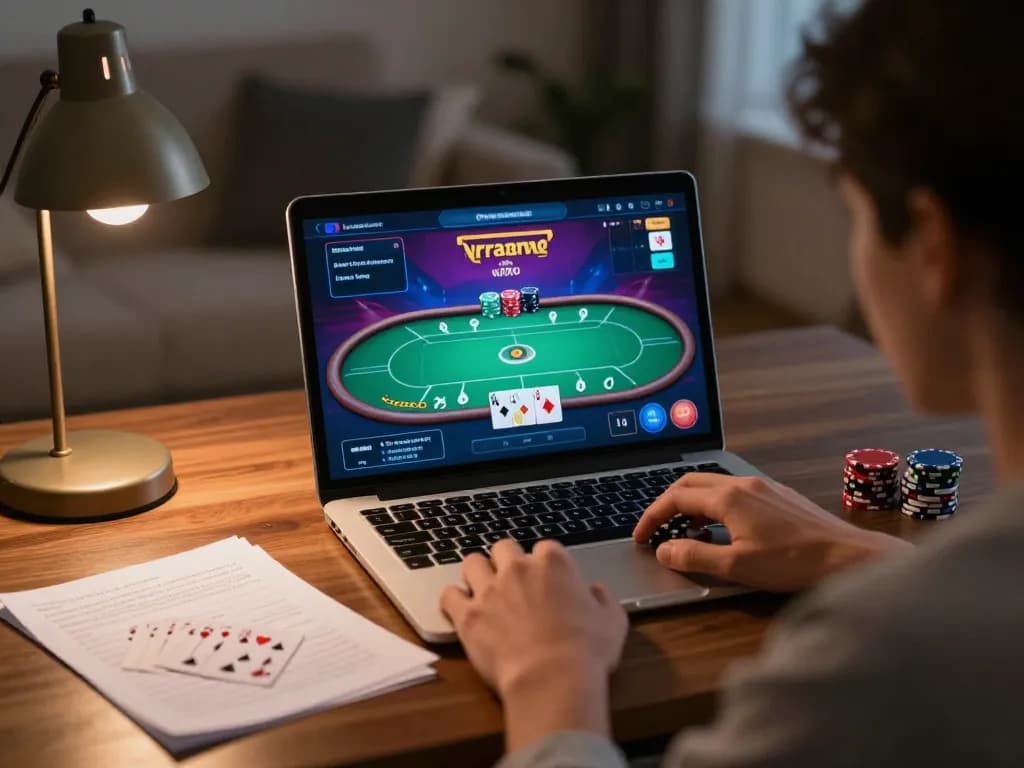 Engage in online poker with link vào f168, experiencing strategic gameplay in a cozy home atmosphere.