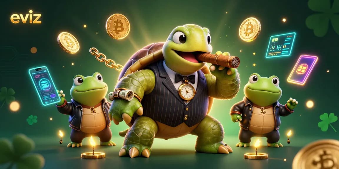 eviz showcases a vivid 3D scene of a snapping turtle mobster and bullfrog enforcers in a thrilling casino.