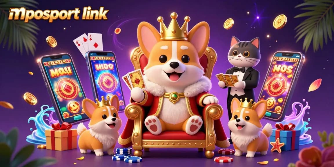 Engage with the mposport link to spin slot games featuring a royal corgi and vibrant casino elements.