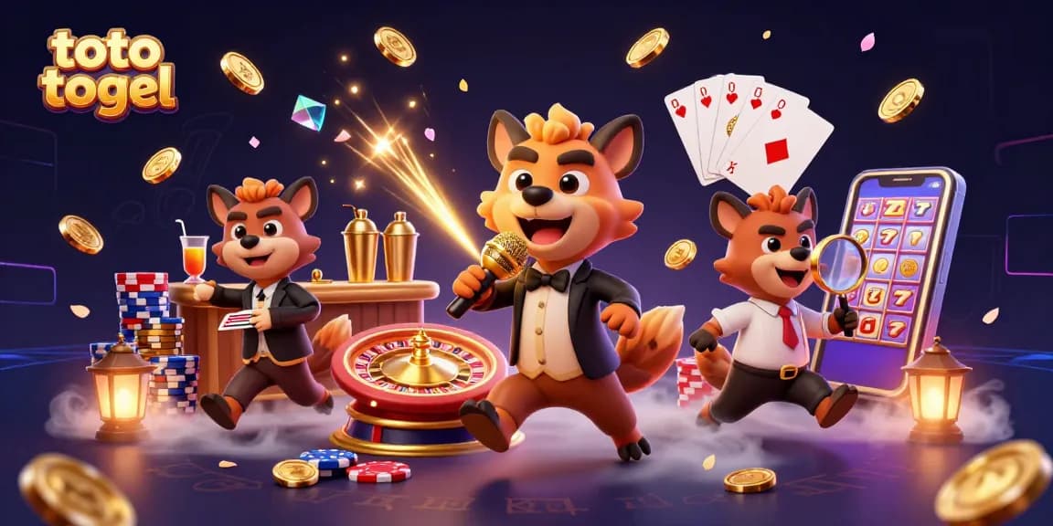 Experience the thrill of toto togel with animated hyenas hosting a vibrant casino scene full of excitement.