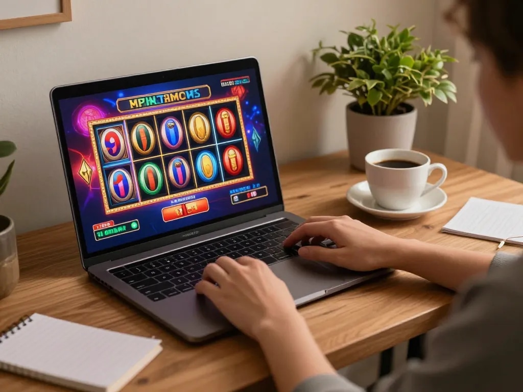 Experience dynamic online gaming with vt88 showcasing vibrant slot action in a stylish home setup