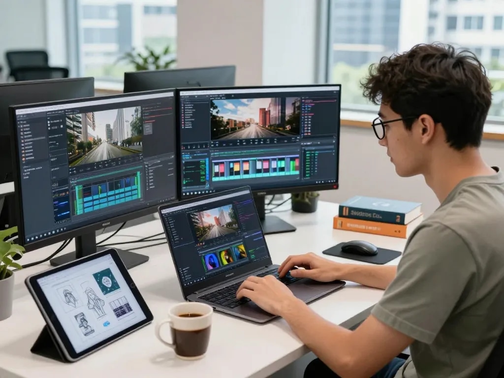 Developer using Seedance 2.0 for advanced AI video creation in a modern workspace.