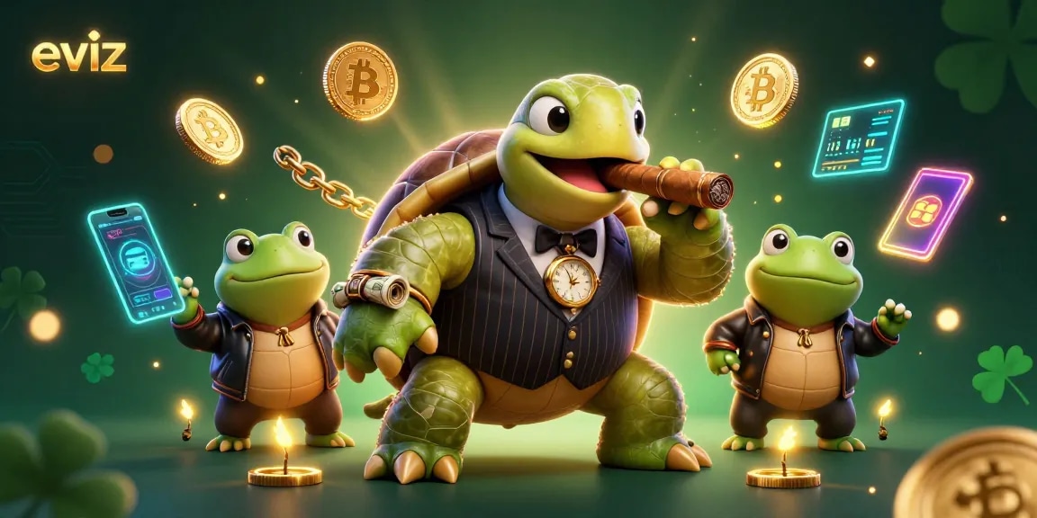 eviz showcases a vivid 3D scene of a snapping turtle mobster and bullfrog enforcers in a thrilling casino.