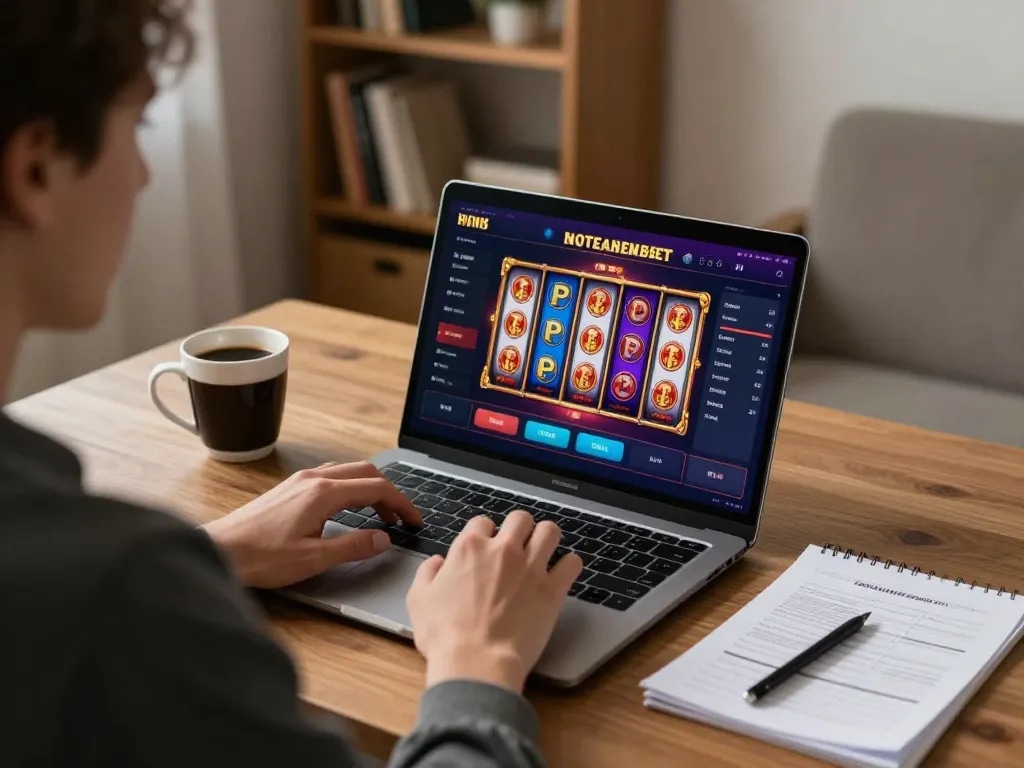 Engaged player using casinoatlas to strategize online gaming at home in a cozy setting