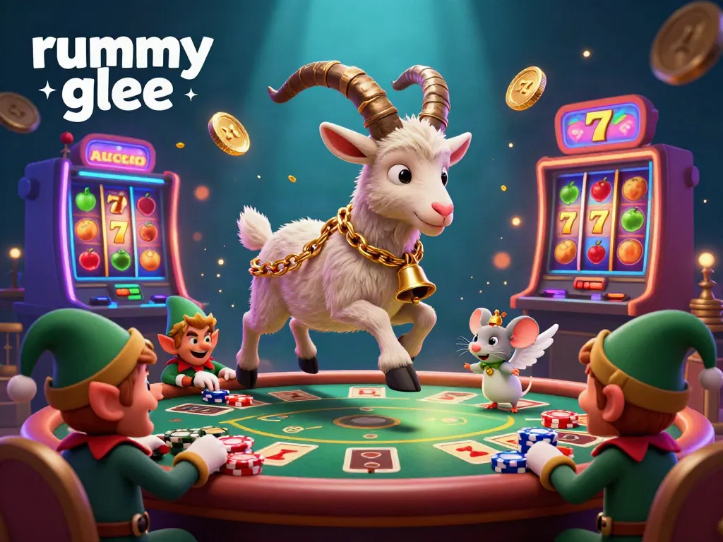 Rummy glee menghidupkan suasana kasino dengan kerumunan dikelilingi slot mesin yang menyenangkan.