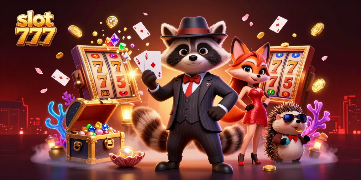 Jelajahi pengalaman slot 777 yang menakjubkan dengan karakter lucu dalam ilustrasi kasino yang penuh warna.