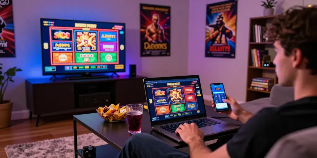 Exciting online gaming experience on laptop with lotus365 and vibrant casino games.