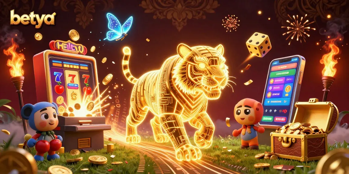 Betya sports betting scene with a golden tiger and a jackpot explosion of coins.