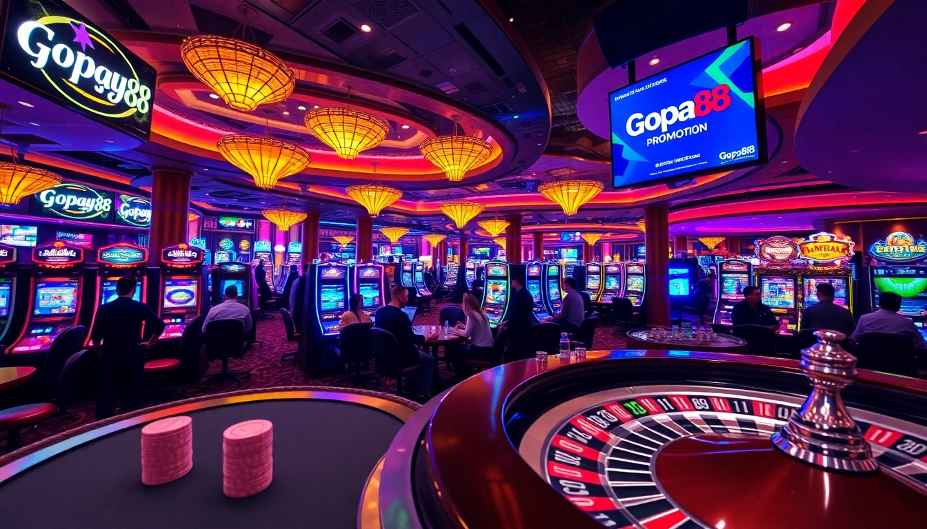 Players engaging with Gopay88 slot machines in a vibrant casino atmosphere.