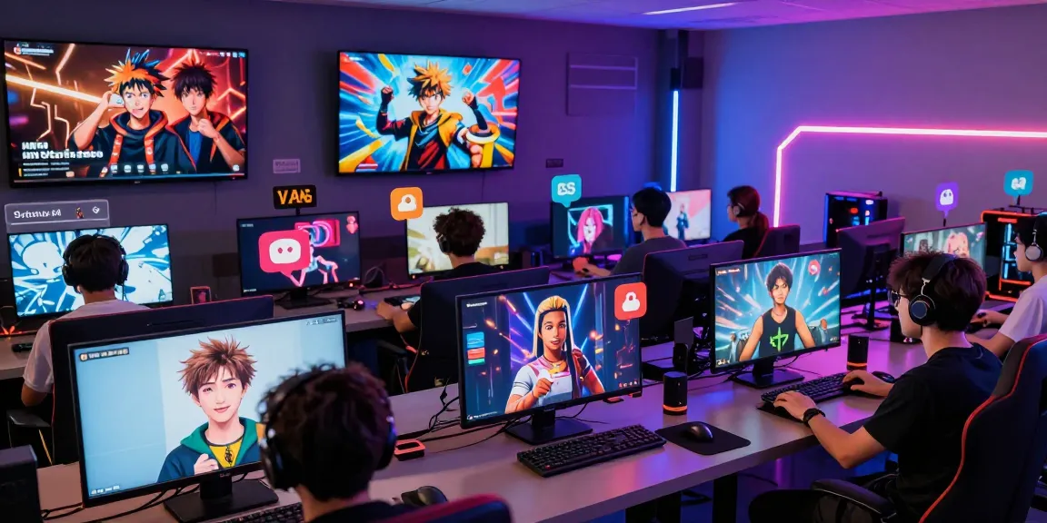 Players immersing in Status AI social media simulation game, showcasing unique personas and colorful fandom characters.