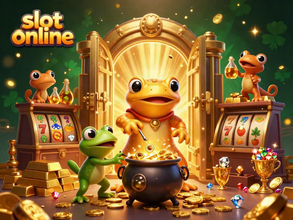 Menangkan slot online dengan ilustrasi menarik dari alkemis salamander emas dan teman-temannya.