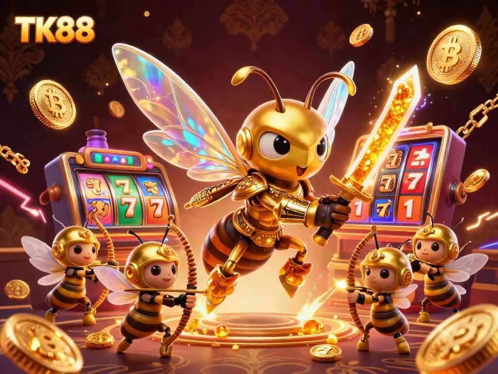 Experience the thrilling action of TK88 with 3D samurai hornet and colorful casino elements.