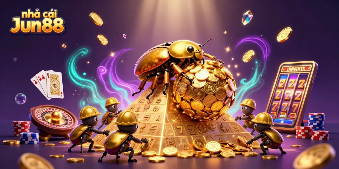 Play and win at Nhà cái Jun88 with vibrant casino elements and golden treasures.