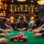 Engaged players in a Poker Game at a vibrant casino table with colorful chips.