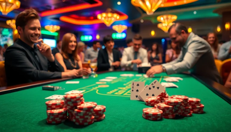 Experience the excitement of Blackjack Casino with vibrant game setups and players in action.