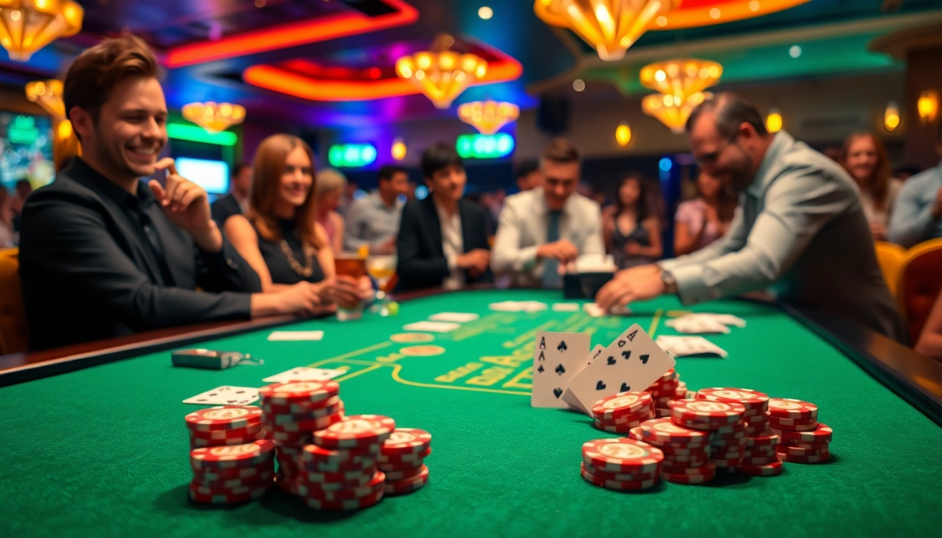 Experience the excitement of Blackjack Casino with vibrant game setups and players in action.