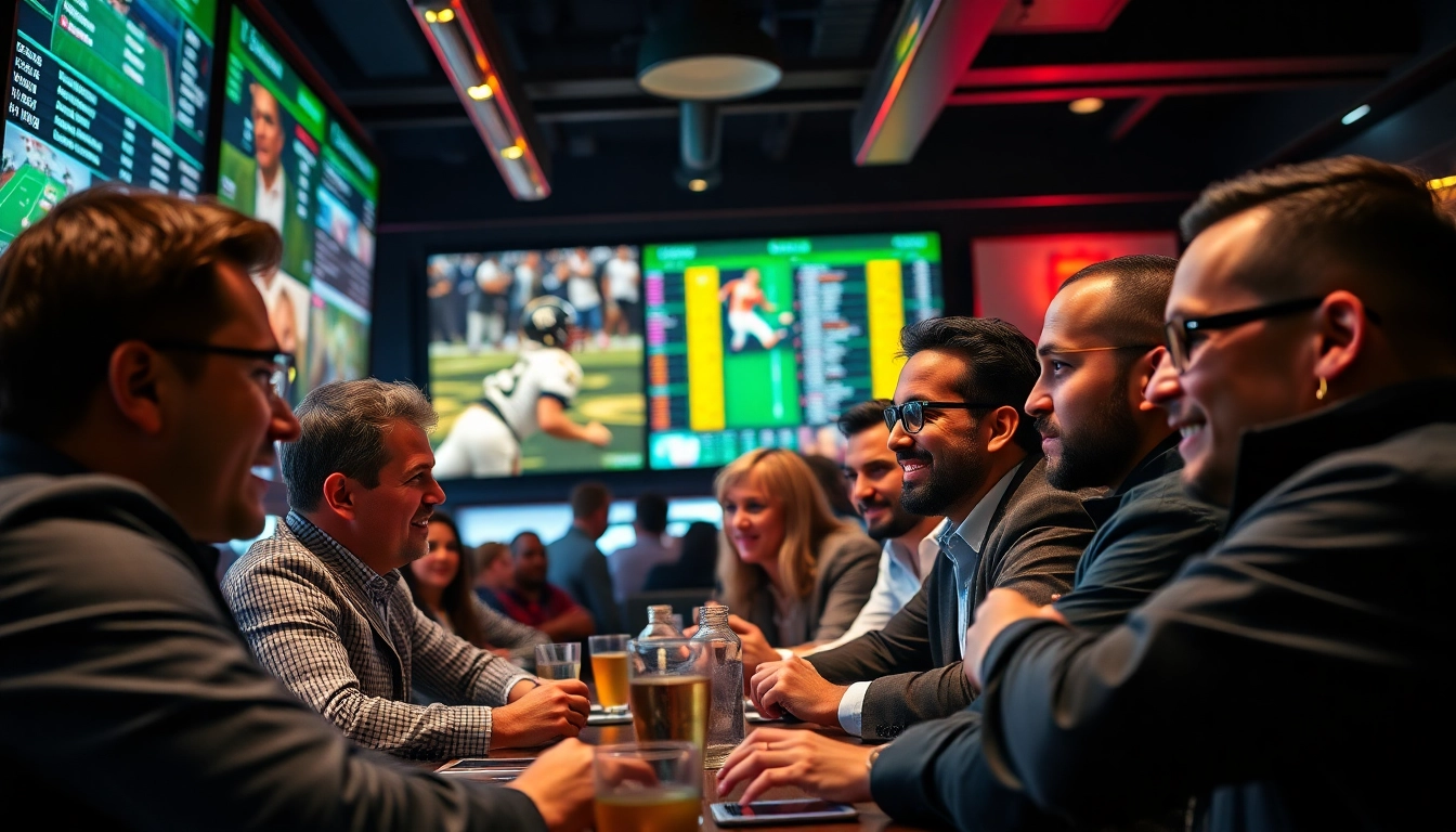 Engage in online Betting at a lively sports bar with enthusiastic bettors and dynamic screens.