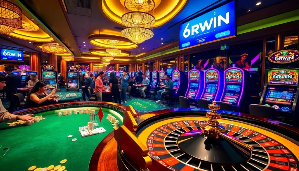 Players celebrating wins at a professional casino, showcasing the excitement of 6RWIN gambling.
