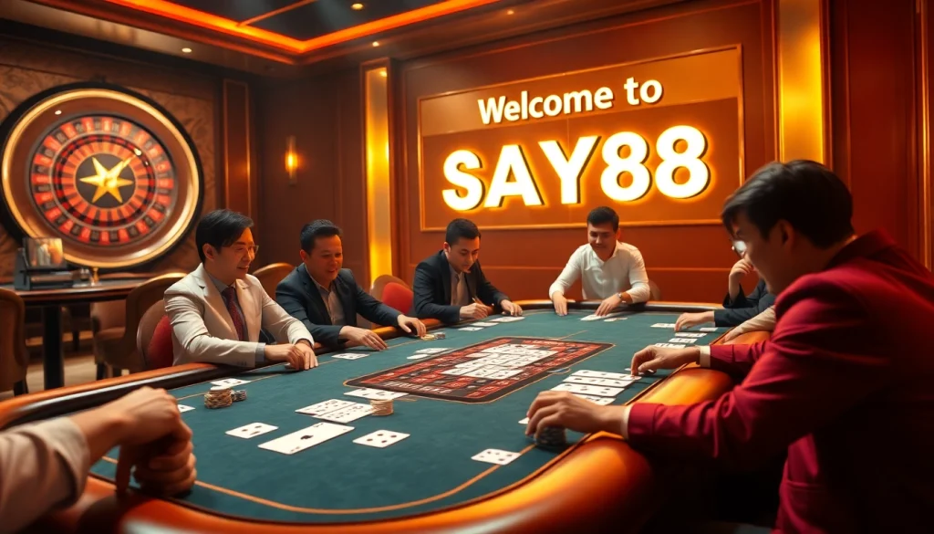 Engage in thrilling gameplay at say88 nhà cái with vibrant poker tables and exciting casino elements.