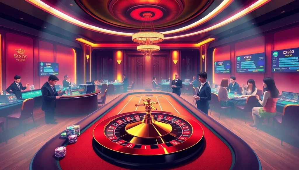 Players engaging in an exciting game at XX88 casino with vibrant tables and colorful chips.