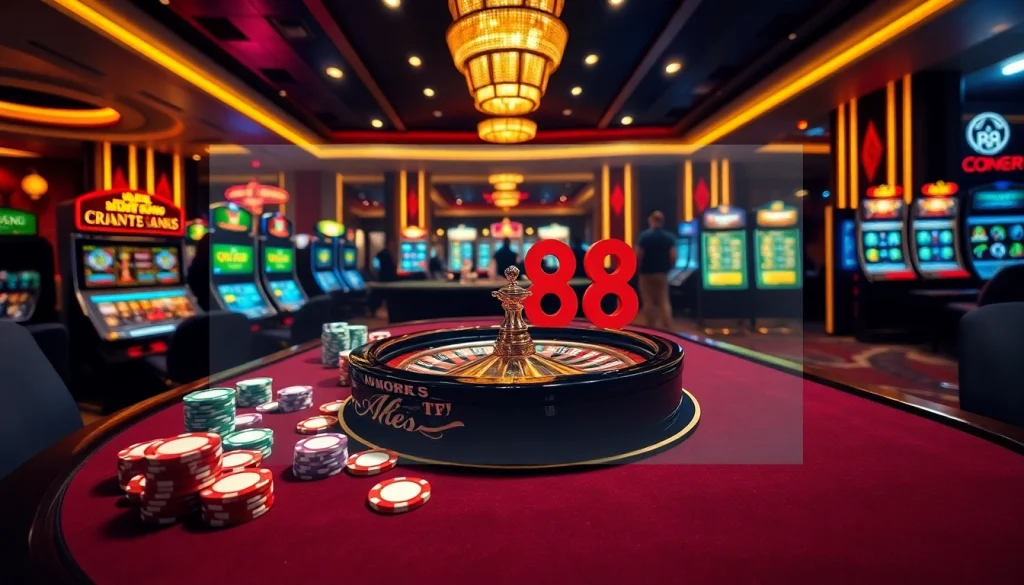 Experience the thrill of go88 win at a luxurious casino with vibrant gaming tables and dynamic action.