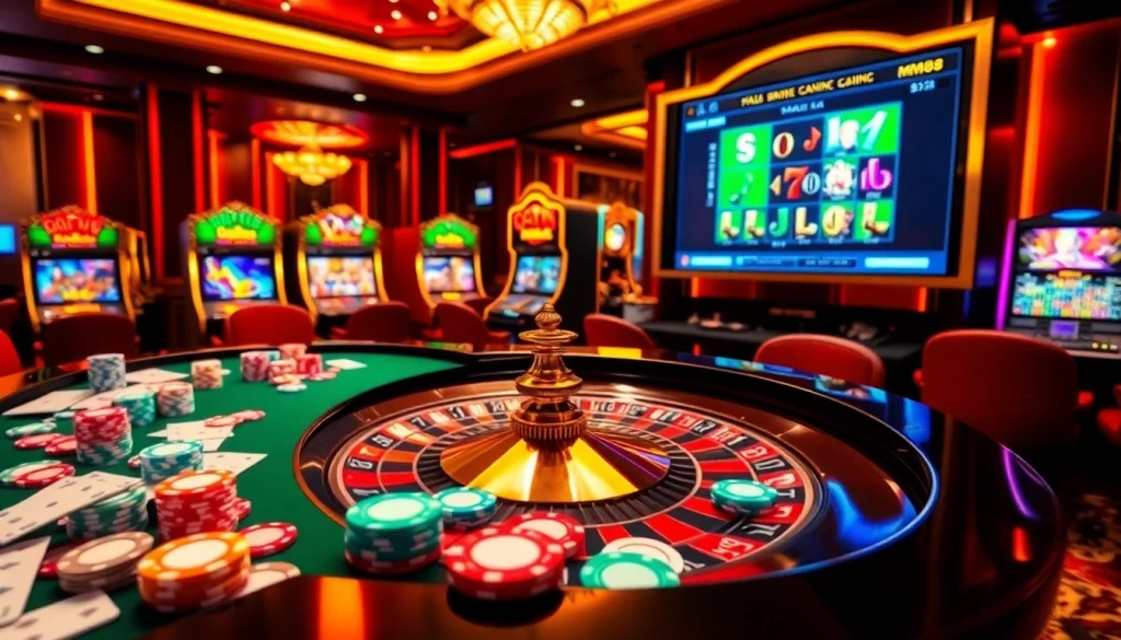 The vibrant casino scene at https://mm88.directory/ showcases roulette and slot gaming excitement.
