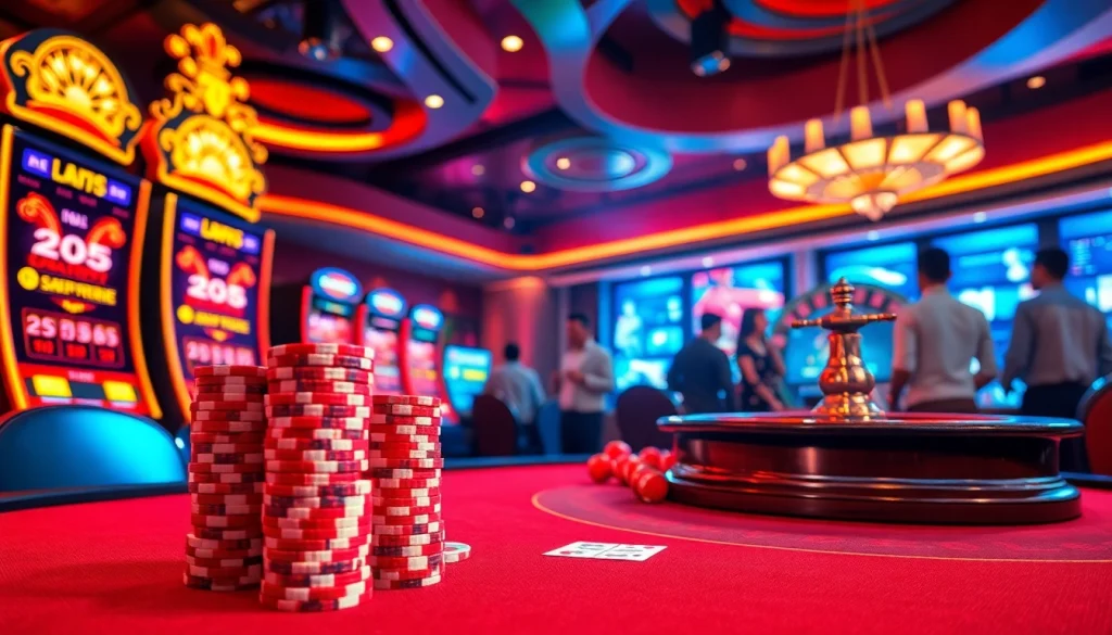 Exciting casino atmosphere displaying high-stakes gambling at https://www.jl55.club/ with vibrant slot machines and poker tables.